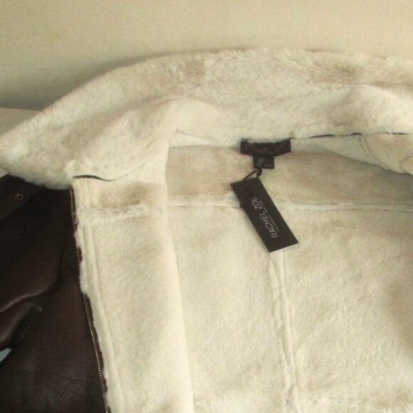 Rachel Zoe Faux Leather Faux Fur Lined Jacket Coat Size LARGE Dark Brown nwt - Picture 6 of 7